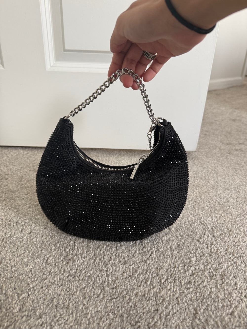 Black Crystal-Embellished Mini Bag